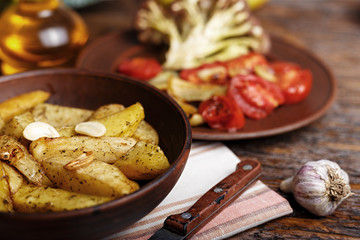 baked potato on a plate. Top view.