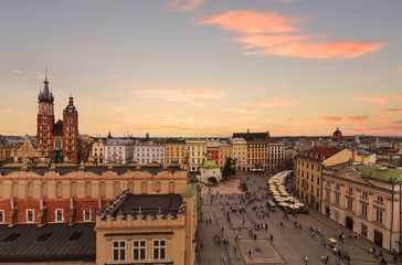 Fototapeta premium Krakow Market Square on sunset, Poland.