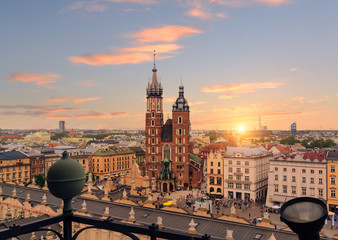 Krakow Market Square after sunset, Poland.