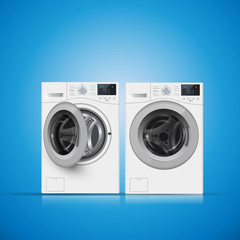 Vector illustration of  two   washers on blue background. Front view