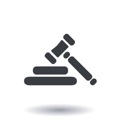 Auction hammer pictogram. Law judge gavel icon. Flat design style.