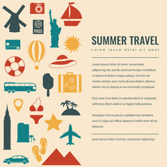 Summer holidays background with travel icons. Vector