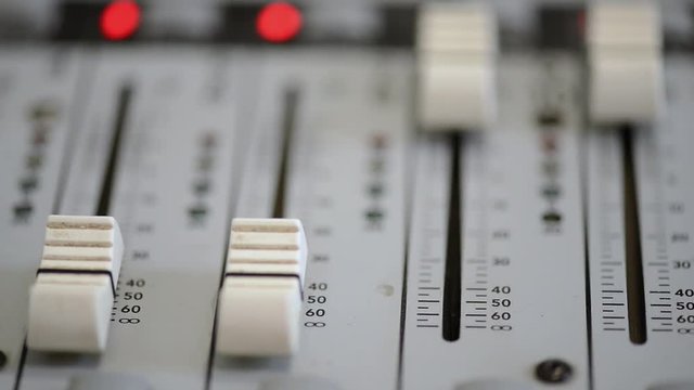 Working With Analogic Sound Mixer. Professional audio mixing console radio and TV broadcasting
