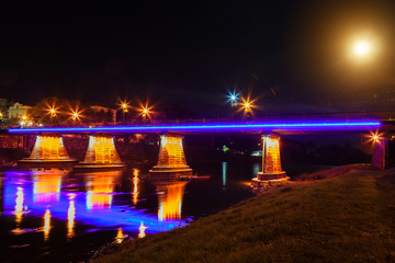 footbridge Night Uzhgorod Ukraine river lights