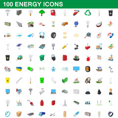 Fototapeta premium 100 energy icons set, cartoon style