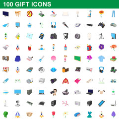 Naklejka premium 100 gift icons set, cartoon style