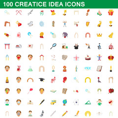 100 creative idea icons set, cartoon style
