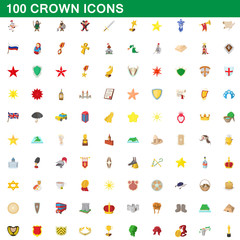 100 crown icons set, cartoon style