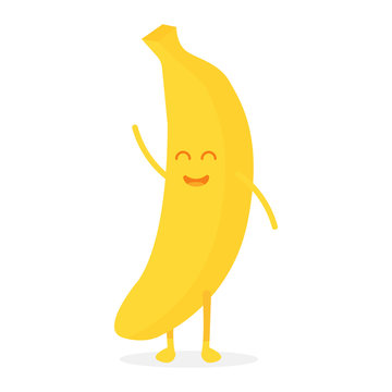 Cute banana fruit characters with faces and hands vector illustration