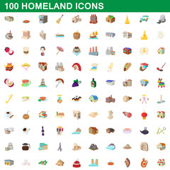 100 homeland icons set, cartoon style