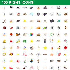 100 right icons set, cartoon style