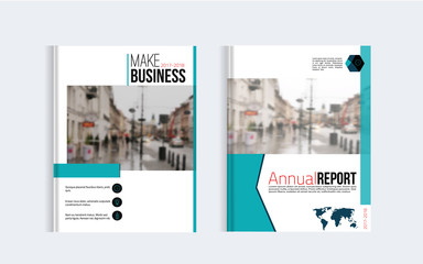 Business Brochure cover design with blured photo and simple shapes. Minimalistic design of annual repport.