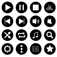 Music Player Set of Black and White Icons