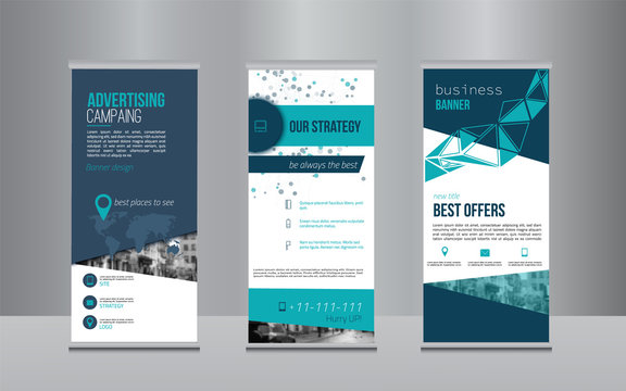 Rollup banner design with simple shapes for minimalistic company promotion