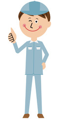 ポップな青い制服の作業員　いいね！
