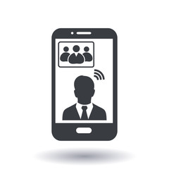 Online conference smart phone icon. Voice and video conferencing via smartphones and tablets.