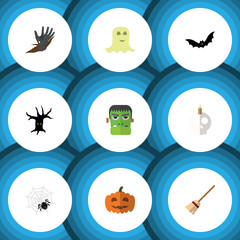 Fototapeta na wymiar Flat Icon Halloween Set Of Terrible Halloween, Monster, Spirit And Other Vector Objects. Also Includes Specter, Ghost, Cobweb Elements.