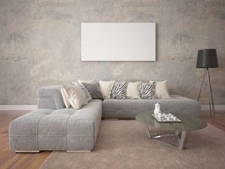 Mock up a modern living room with a large corner sofa.