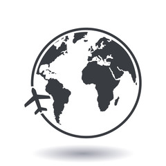 Airplane icon travel. Trip round the world. Flat design style.