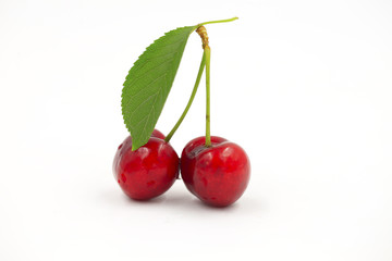 The big cherries are on a white background