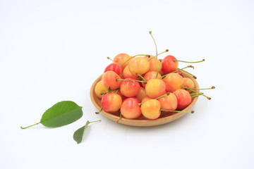 The big cherries are on a white background