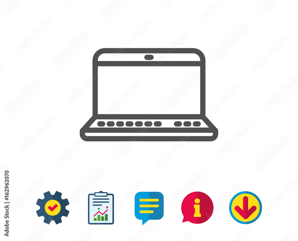 Poster laptop computer icon. notebook sign. portable personal computer symbol. report, service and informat