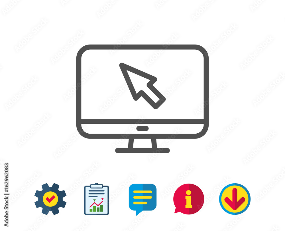 Poster computer or monitor icon. mouse cursor sign. personal computer symbol. report, service and informati