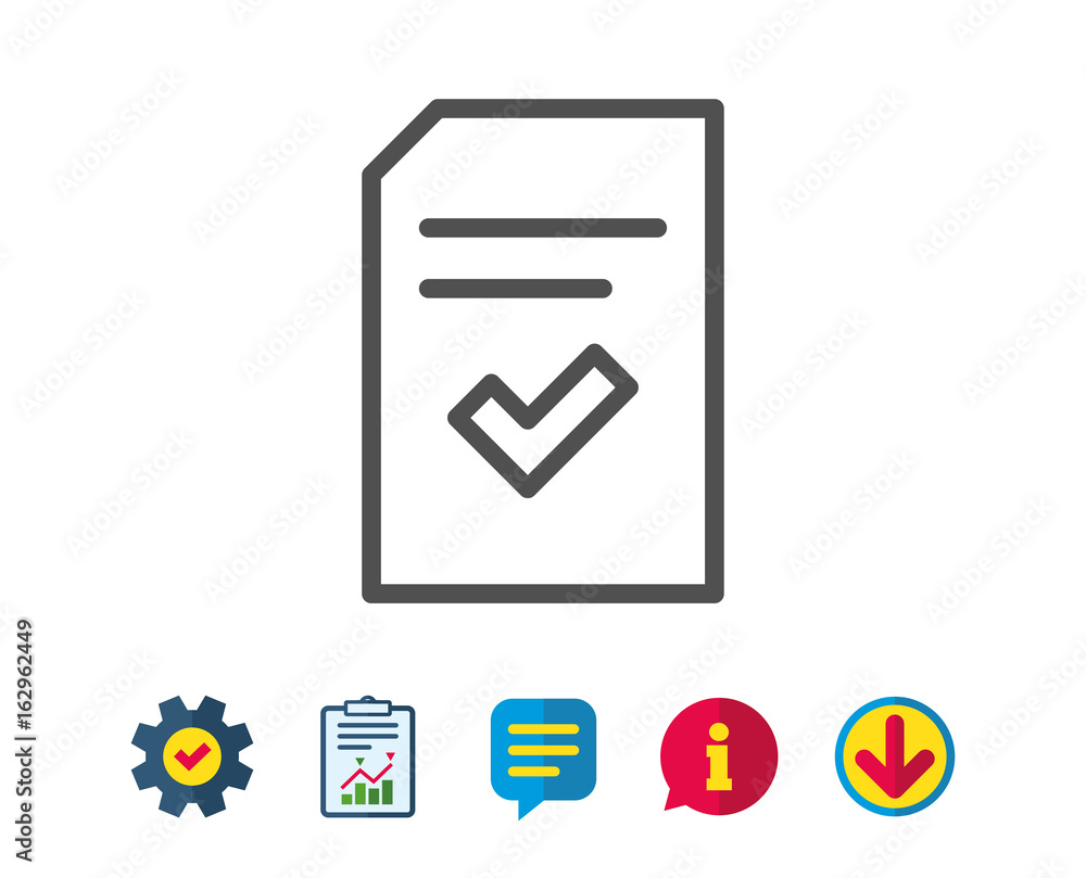 Poster checked document line icon. information file with check sign. correct paper page concept symbol. rep