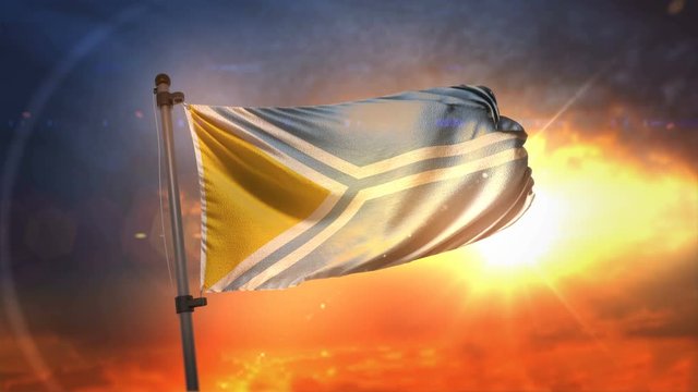 Tuva Flag Backlit At Beautiful Sunrise Loop Slow Motion 4K
