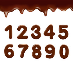 Chocolate numbers on white background. Vector illustration