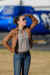 female pilot looking into the distance