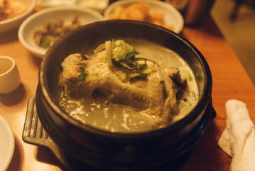 Hot Korean Samgyetang on a claypot