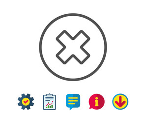 Delete line icon. Remove sign. Cancel or Close symbol. Report, Service and Information line signs. Download, Speech bubble icons. Editable stroke. Vector