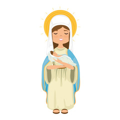 cartoon virgin mary icon over white background colorful design vector illustration
