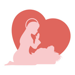 heart with virgin mary icon over white background colorful design vector illustration