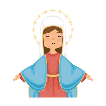 cartoon virgin mary icon over white background colorful design vector illustration