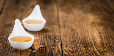 Syrup (Caramel taste) (selective focus, close-up shot)