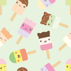 Seamless pattern of cute kawaii style ice cream