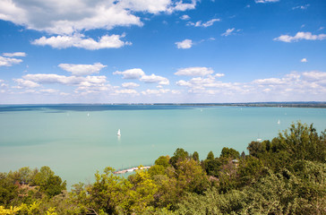 Fototapeta na wymiar Panoramic view of Lake Balaton from Tihany in Hungary