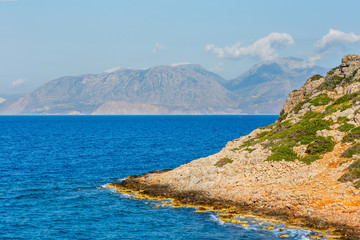 Fototapeta premium Beautiful greek seascape at sunny day. Place of north Crete, east of Agios Nikolaos