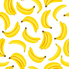 Yellow Banana seamless pattern. Ripe bananas isolated on white background