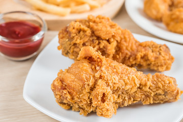 Crispy fried chicken and french fries