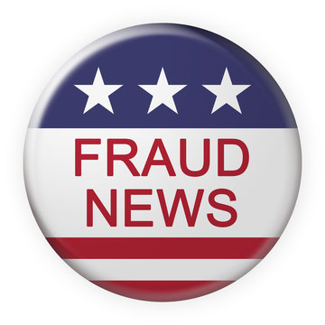 USA Media Concept Badge: Fraud News Button With US Flag, 3d illustration on white background