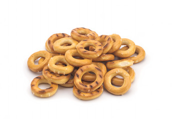 Salted pretzels isolated on a white background