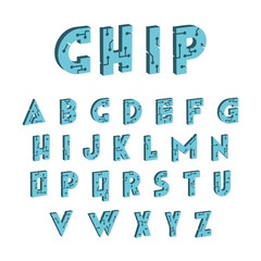 3d tech font. Digital hi-tech Alphabet. Vector letters.