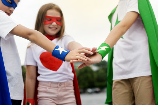 Superhero Boy Girl Brave Imagination Teamwork Concept