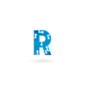 Letter R icon. Technology Smart logo, computer and data related business, hi-tech and innovative, electronic.