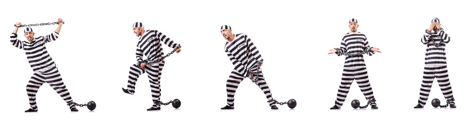 Convict criminal in striped uniform