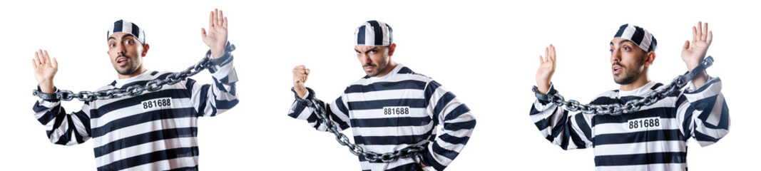 Convict criminal in striped uniform