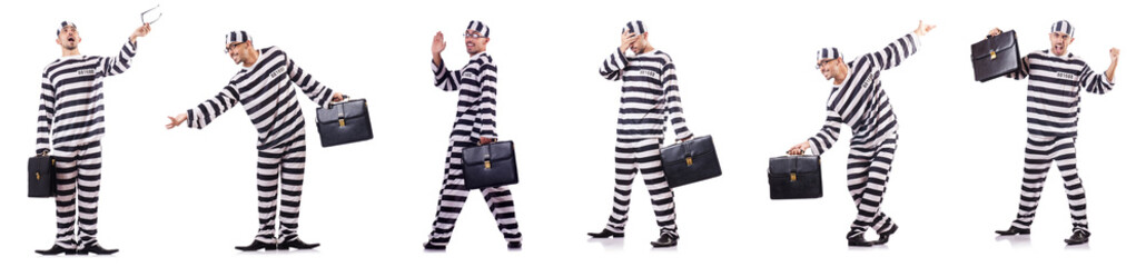 Convict criminal in striped uniform